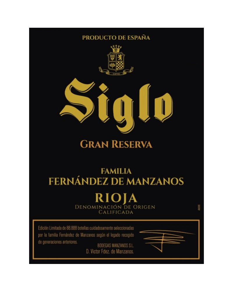 Bodegas Manzanos Siglo Gran Reserva wine label